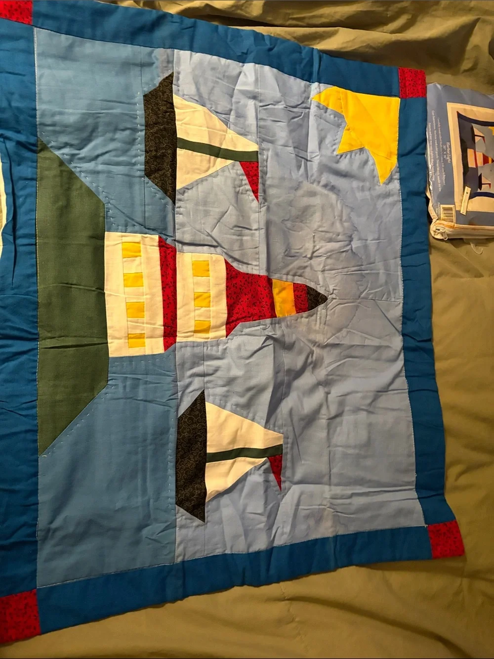 Two queen, pillowcases Lighthouse Patchwork Quilt NWT